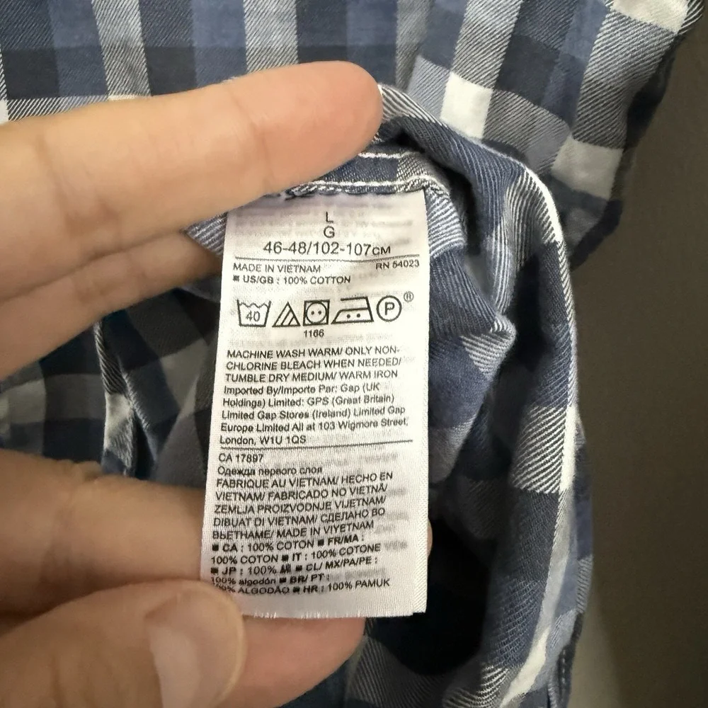 Banana Republic Luxe Flannel Shirt Men Large Blue White Check Slim Fit Button Up